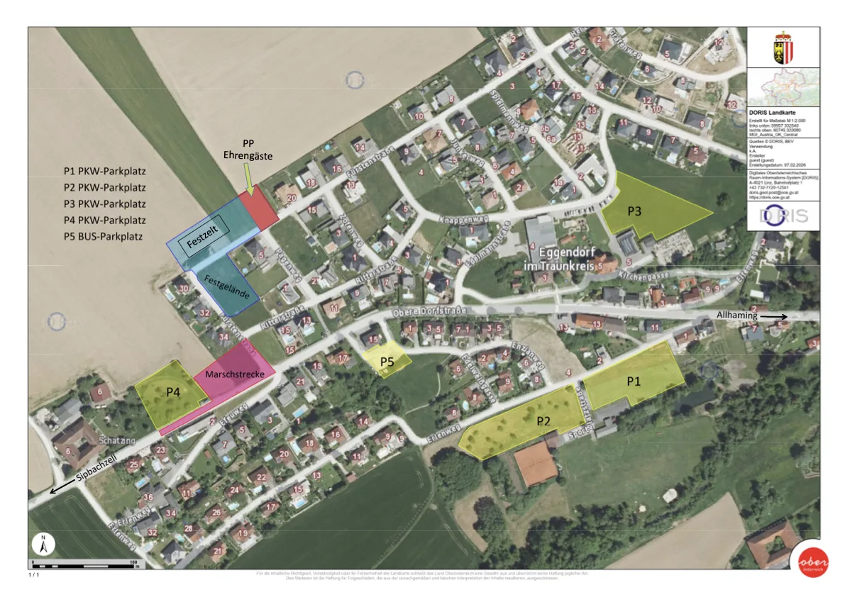 Übersichtskarte für das Bezirksmusikfest Linz-Land in Eggendorf